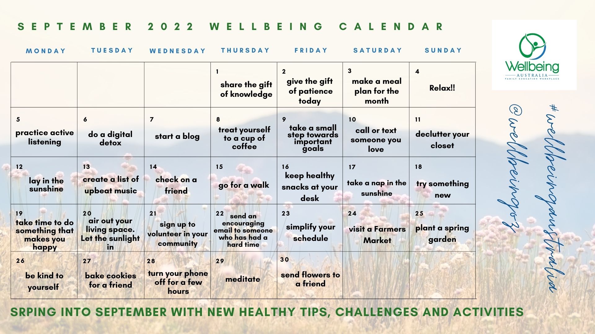 Your September 2022 Wellbeing Calendar Wellbeing Australia